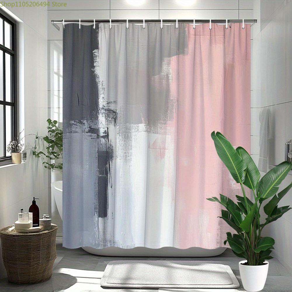 1pc Abstract Pastel Expressionism Shower Curtain - Pink, Grey, White Brushstrokes, Dynamic Texture, Serene Vibrant Mood, Polye