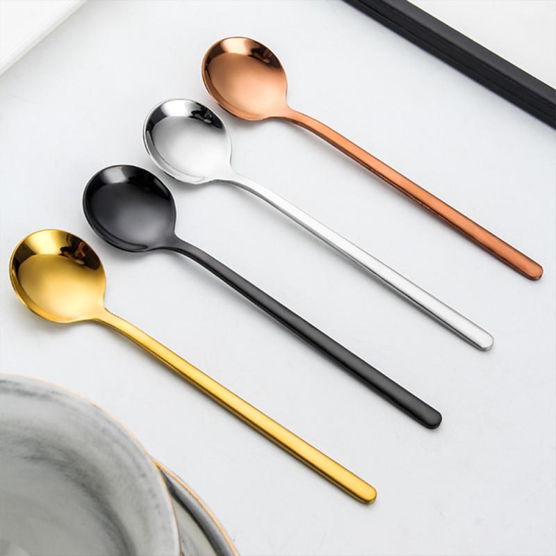 304 Stainless Steel Teaspoon Coffee Dessert Spoons With Long Handle Ice Cream Flatware