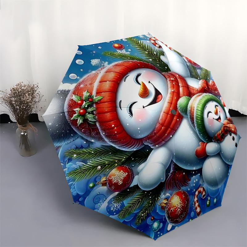 1pc Christmas Snowman Automatic Opening Folding Umbrella - 8 Bone Iron Frame, Portable Design for Fans, Travelers, Daily Use, Festive Gift.SS095