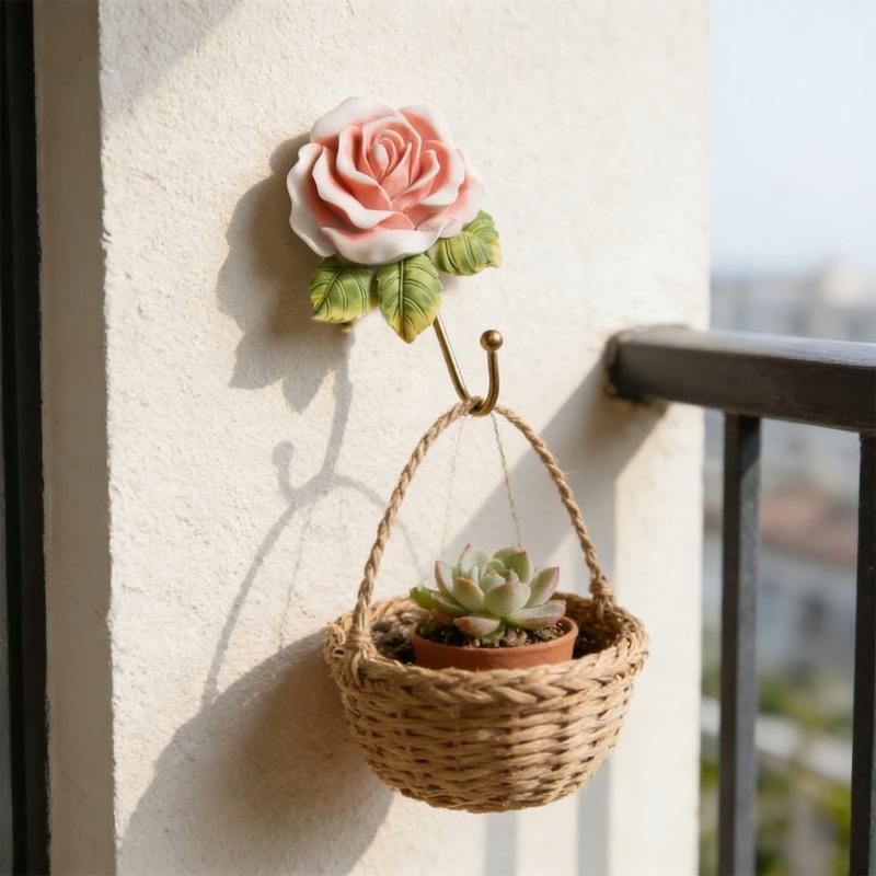Artistic Heart Shape Wall Mount Hook With Floral Rose Designs Great For Organizing Small Items