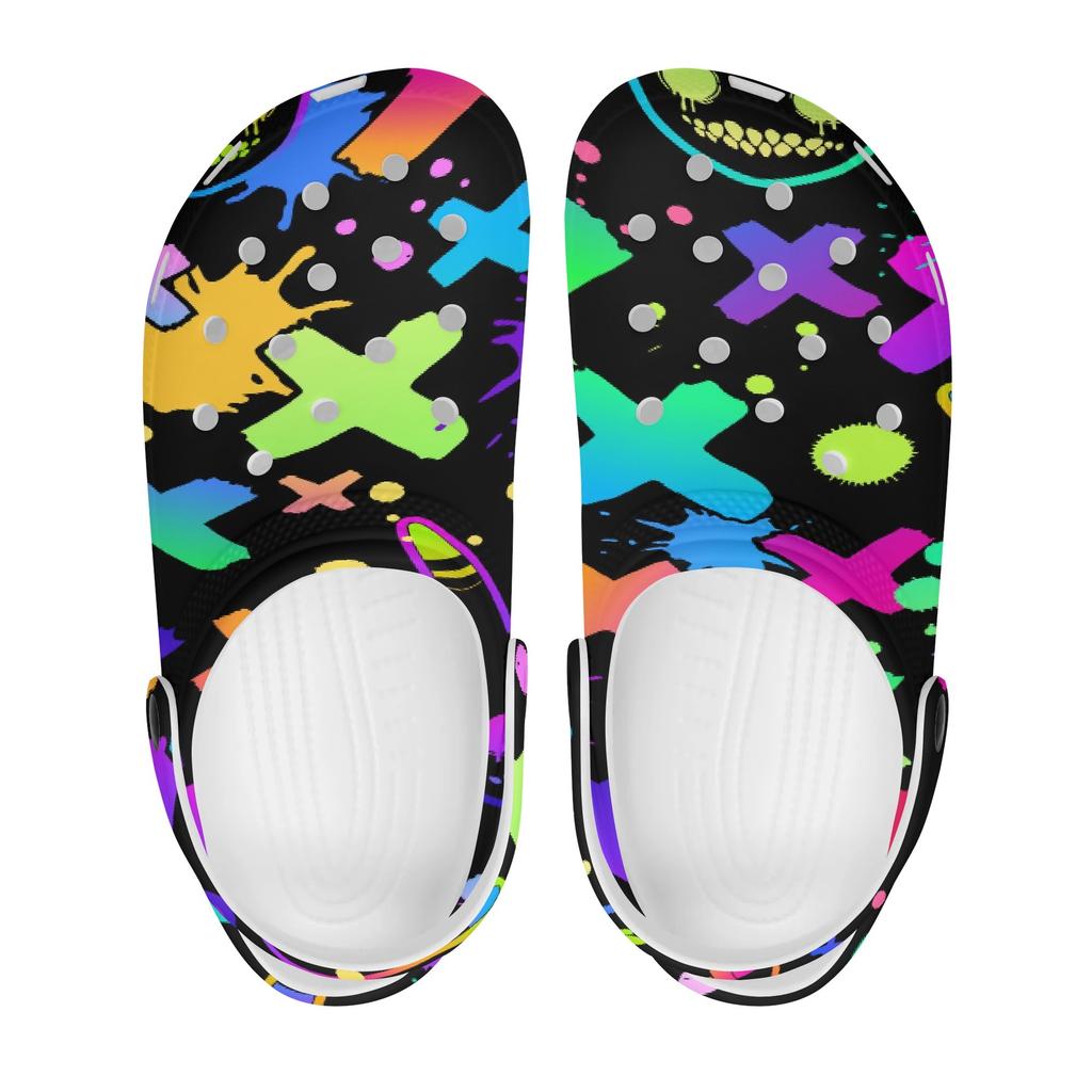 White EVA Clogs with Cute Cat Print, Lightweight Slip On Garden Shoes, Breathable Beach Sandals, Indoor Outdoor Slippers for Men Women
