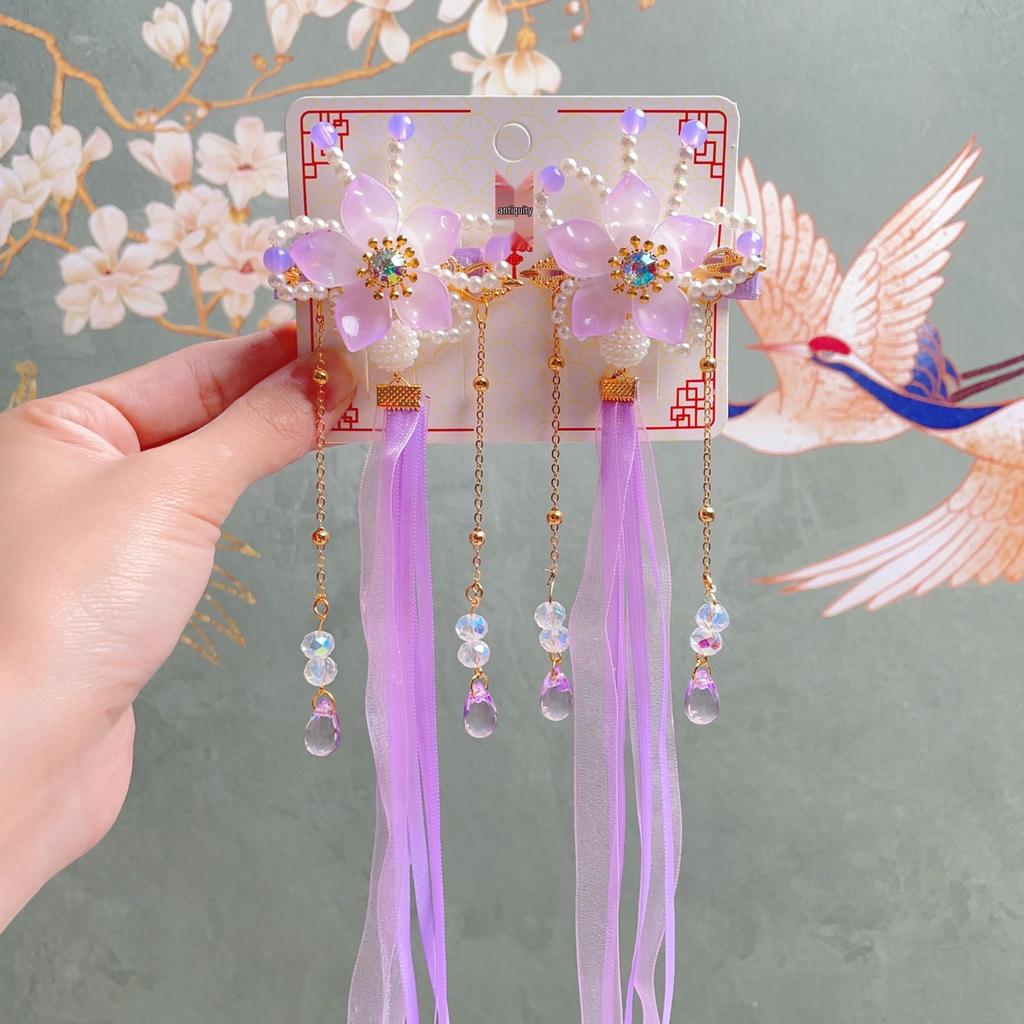 Children's Hanfu Hair Accessories: Fairy Butterfly Tassel Headdress & Ribbon Hairpin Set