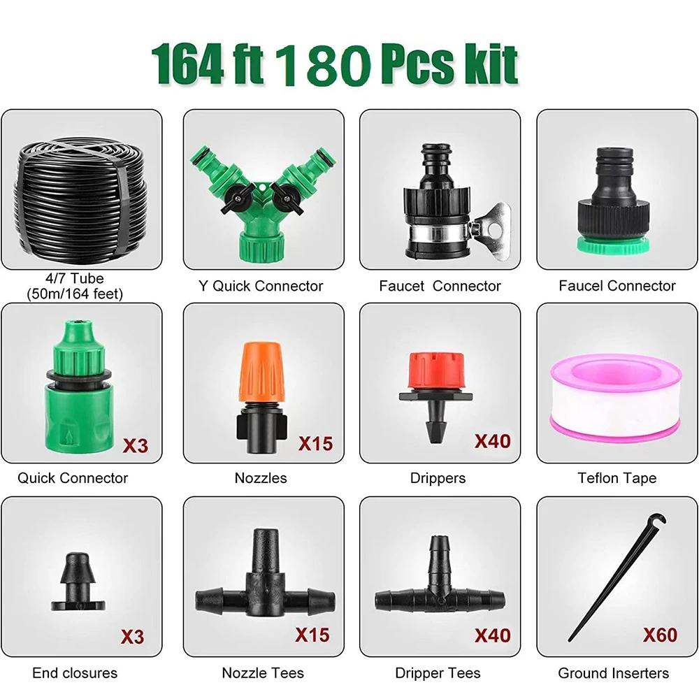 

50M Система микрокапельного полива Автоматический набор для полива растений с регулируемыми капельницами и шлангом - Инструменты для туманообразования для сада на открытом воздухе