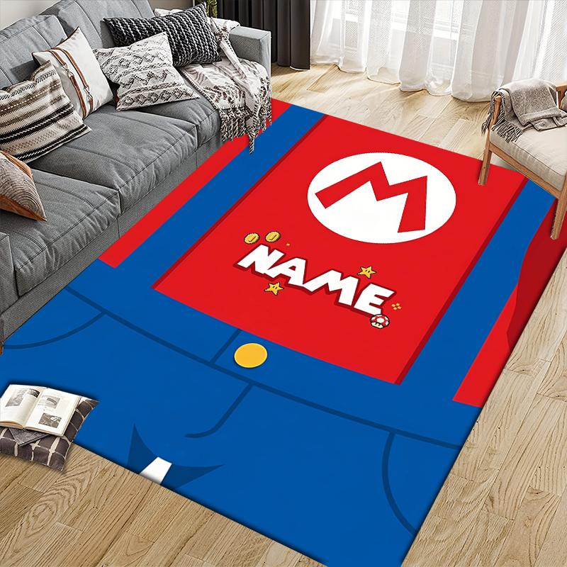 Custom Name,Mario Home Sofa Decoration for Living Room & Bedroom, Non‑Slip Play Flannel Floor Mat for Game Room