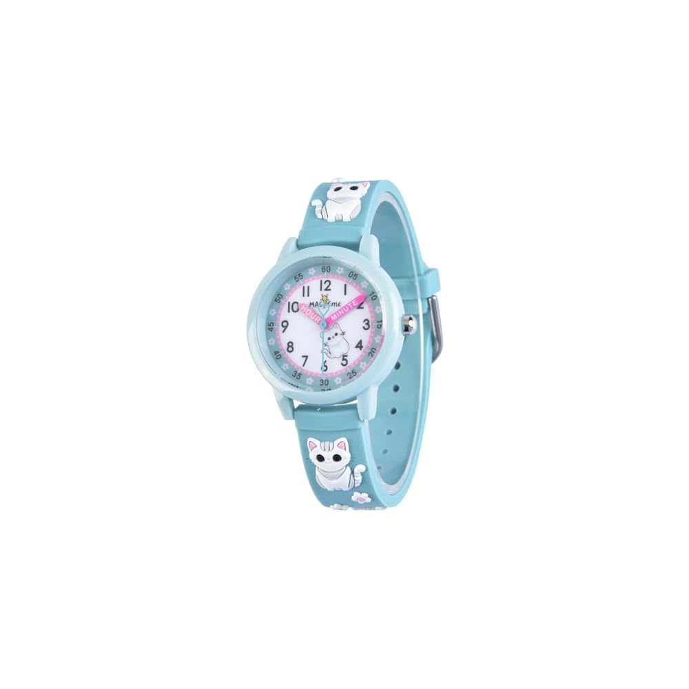 Maeau Kids Analog Watch Cute Animal Design for Girls Lightweight 3D Dial Gift for School Study Cat Theme