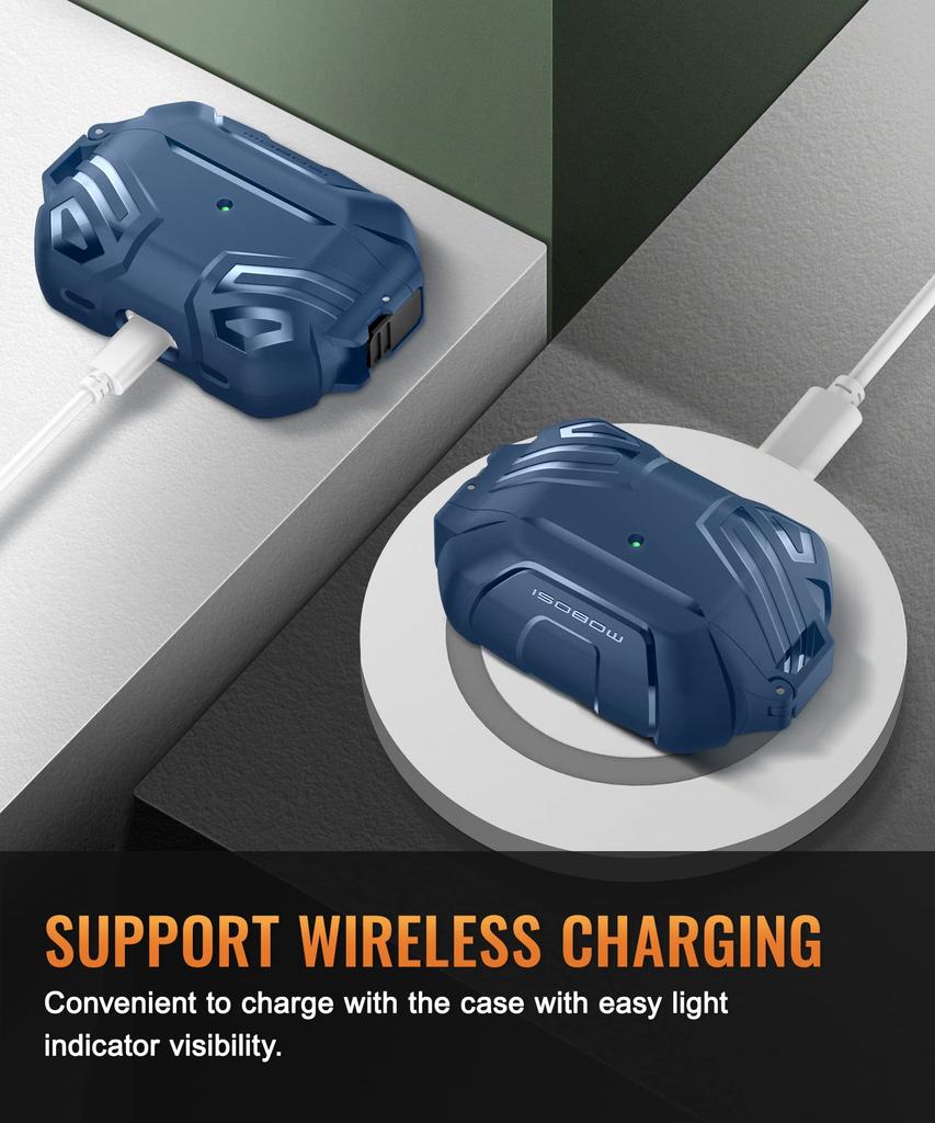 MOBOSI Case Cover for AirPods Pro Generation with Case for Men and Shockproof Protective Case with Keychain Blue 2nd/1st Lock, Military-Grade Women,