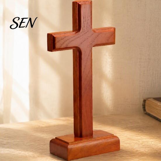 Desktop Religious Statue Solid Wood Stand Tabletop Ornament, Wooden Standing Christian Gifts, Devotional Spiritual Item Faith Decor for Home