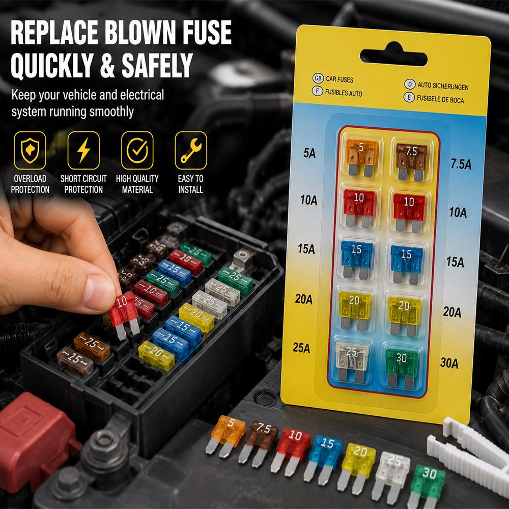 10PCS Mini Blade Car Fuse Set 5A 7.5A 10A 15A 20A 25A 30A Automotive Auto Truck SUV Fuse Replacement Kit Fuses4