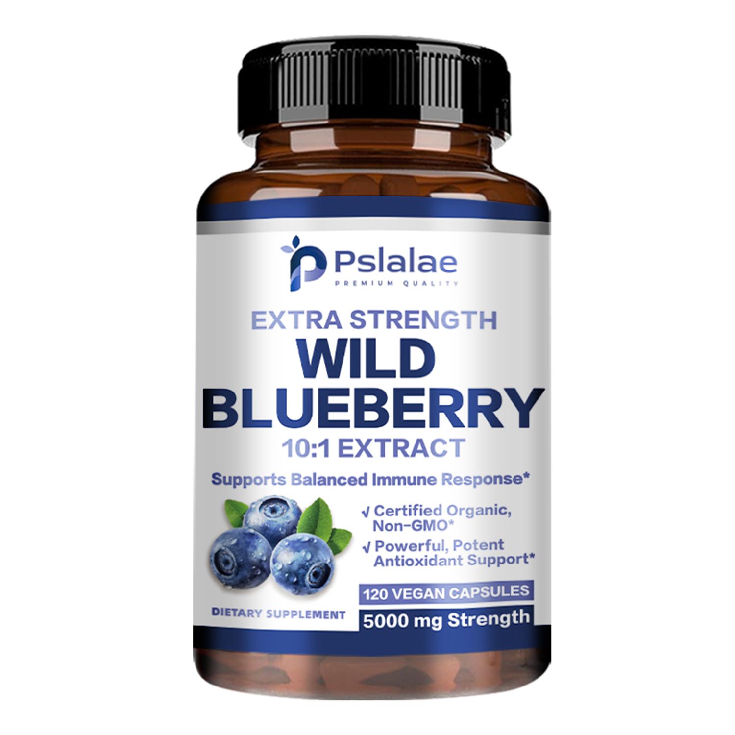 Pslalae Organic Wild Blueberry 10:1 Concentrated Extract, 5000 mg, 120 Capsules, Suitable for Adults 120