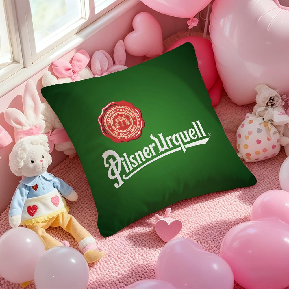 Beer P-Pilsner U-Urquell Cushion Cover Pattern Printed Pillowcase for Living Room Sofa Cushion Cover & Bedroom Decor