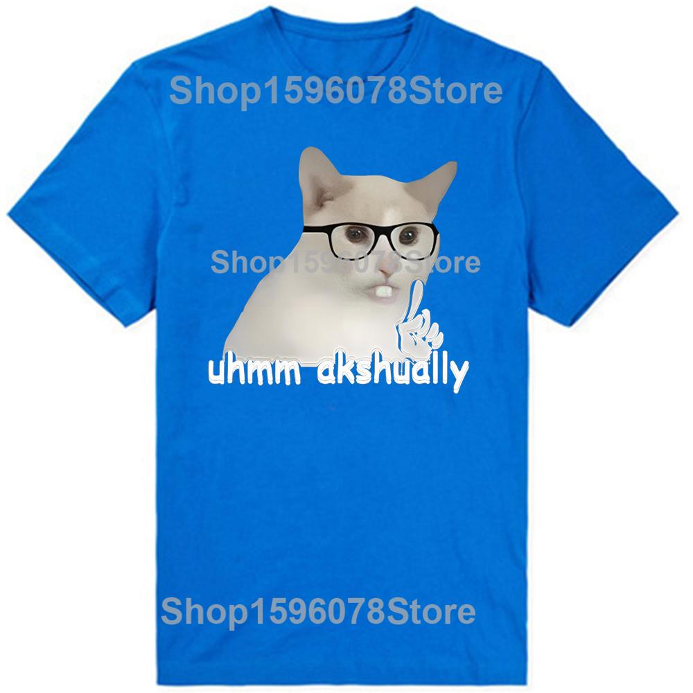 Summer T Shirt Um Actually Funny Nerd Cat Meme Graphic Short Sleeve Tshirts Men Women Oversized Top Unisex Clothing