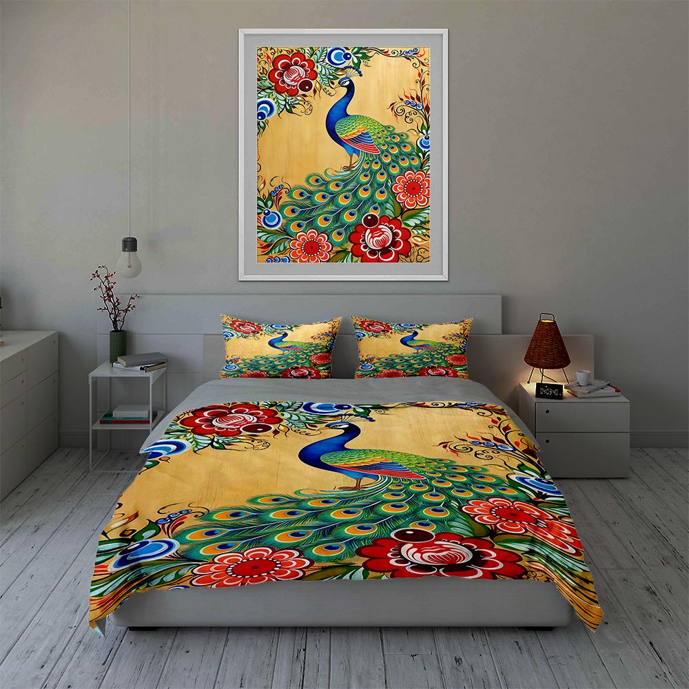 Peacock, floral, vibrant. Bedding Duvet cover sets Duvet covers Pillowcases gifts (1 * Duvet Cover 2 * Pillowcases, without duvet insert)