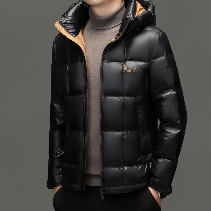 

Men s white duck down jacket with hooded detachable down jacket 2025 winter new middle-aged business casual jacket padded jacket M чорний