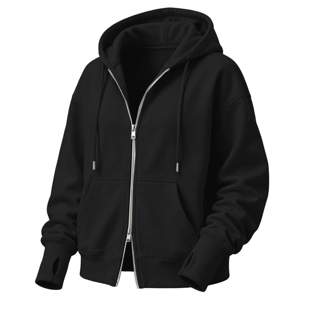Sudadera con capucha y cremallera informal de corte holgado para mujer