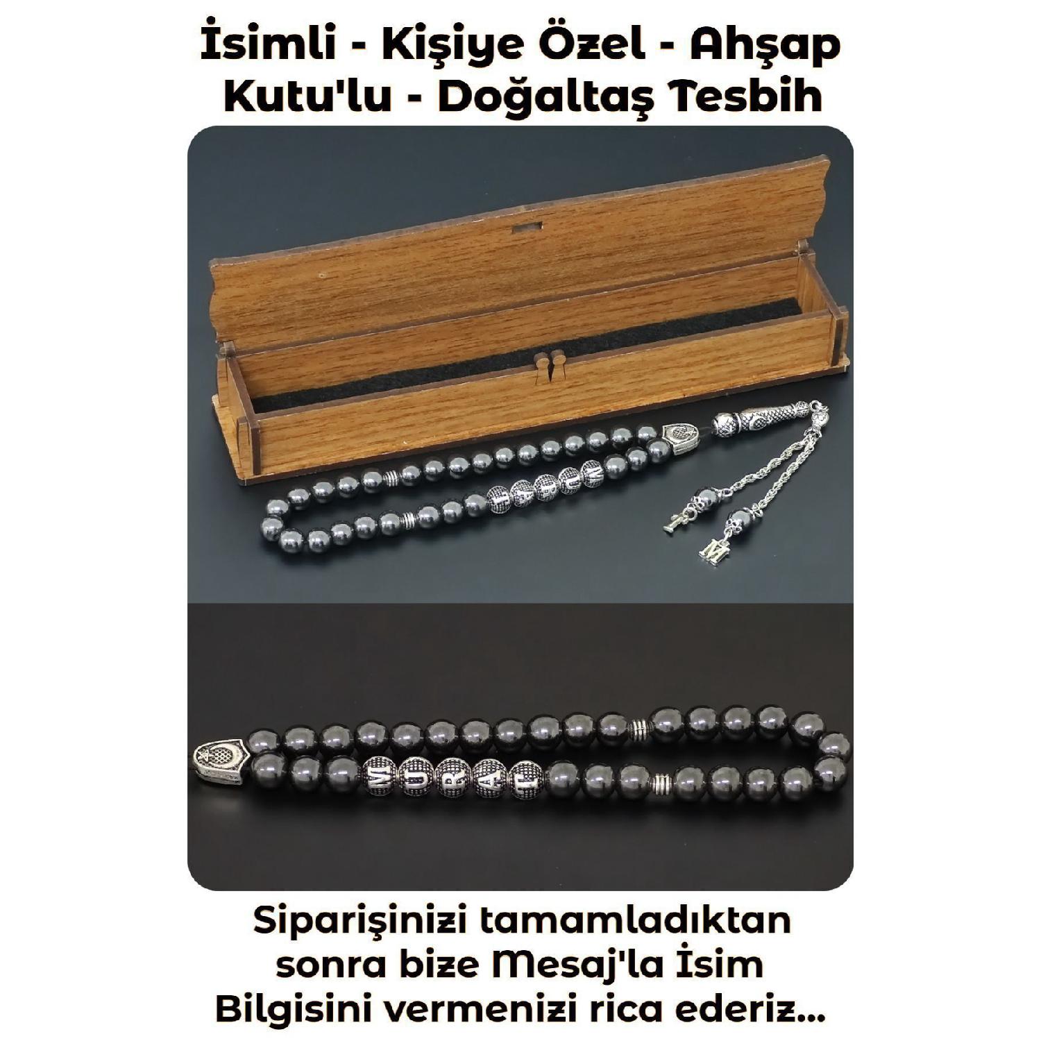 

Personalized Named Prayer Beads - Hematite Stone - Lettered Tasseled Prayer Beads - Natural Stone Prayer Beads With Wooden Box