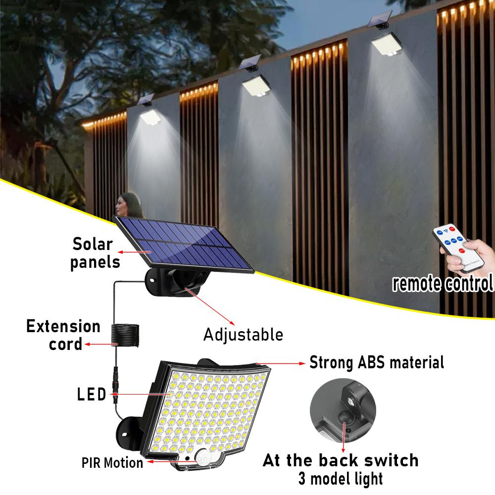 LED Split 3 Modes Solar Light Outdoor Waterproof with Motion Sensor Floodlight Remote Control 3 Modes for Patio Garage Backyard