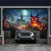 1 Ghost Halloween Garage Polyester Banner Castle and Pumpkin Monster Perfect for Halloween Garage Decoration