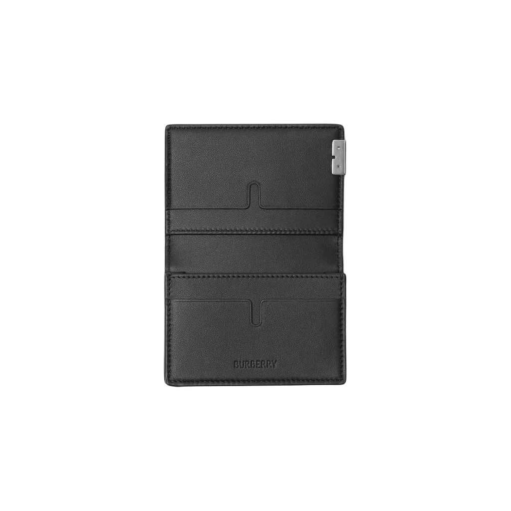 Burberry B-Cut Clip Card Holder, Luxury Black Grained Leather Money Clip with Silver-Tone Metal Detail, Daily Carry Accessory for Women 80837721