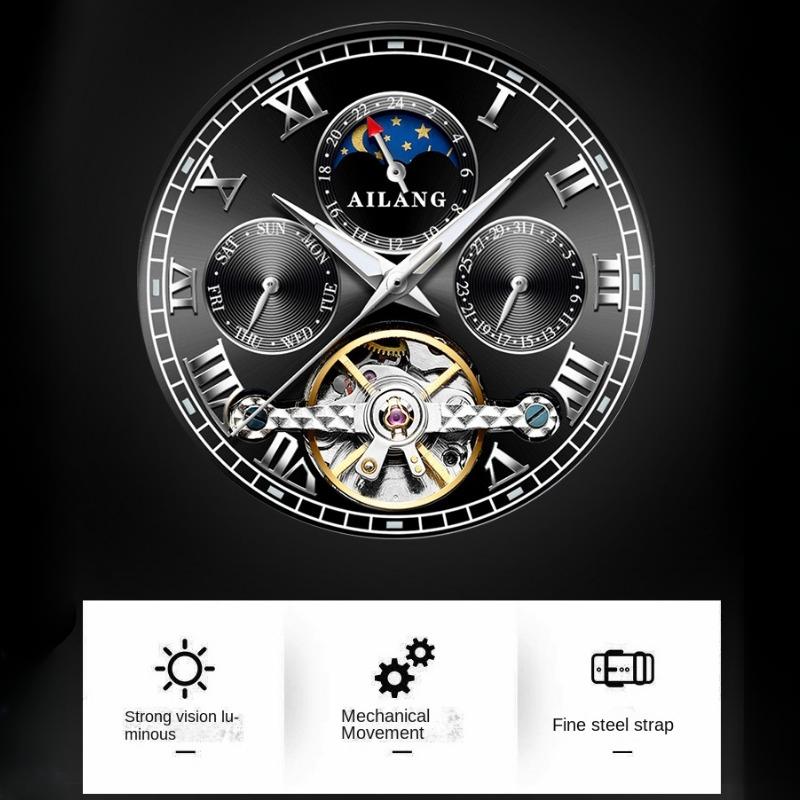 AILANG Neue Business Tourbillon Hohl Vollautomatische Mechanische Uhr Herrenuhr Wasserdichte Herrenuhr