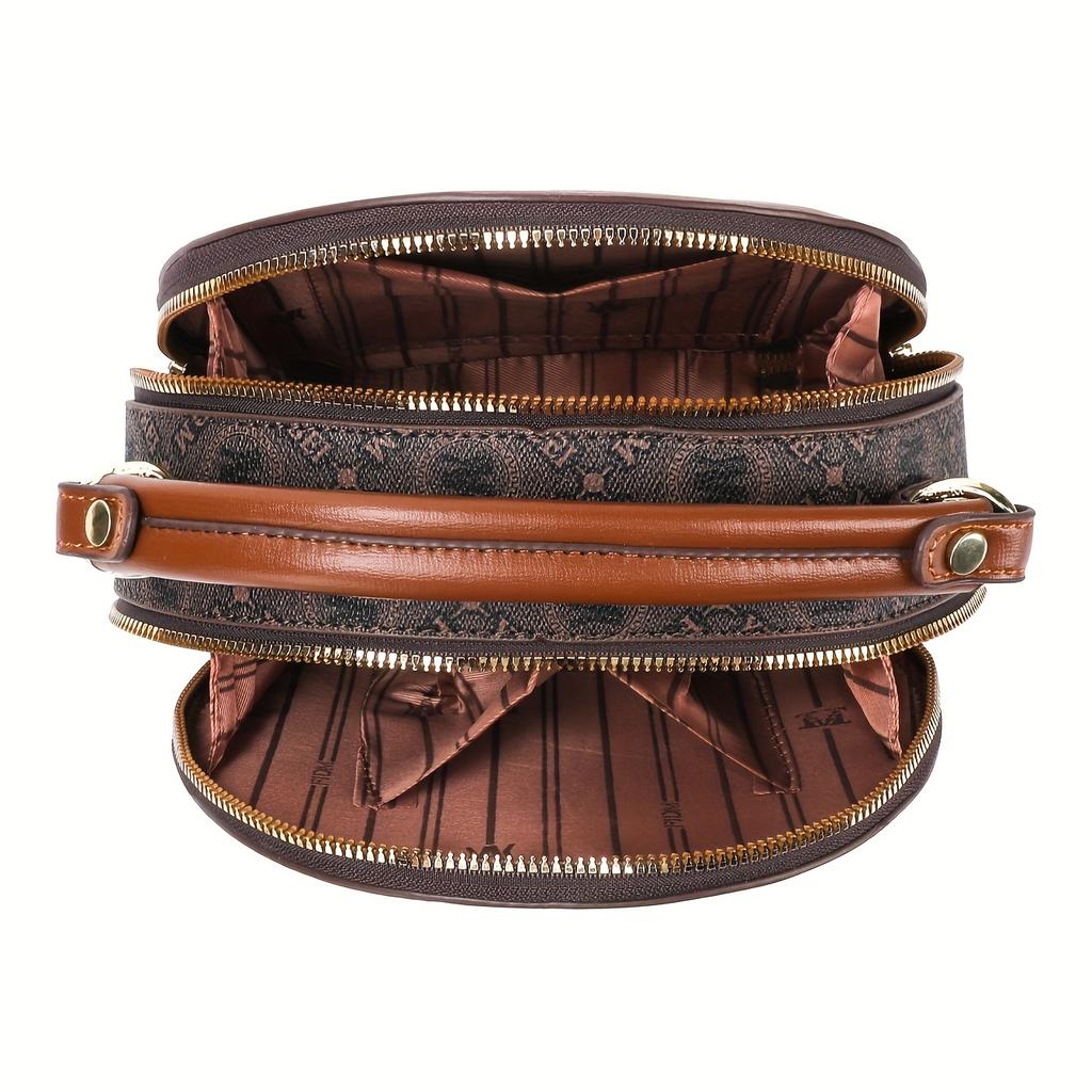 Mini-Umhängetasche im Vintage-Stil, runde Retro-Schultertasche, modische Handtasche und Geldbörse für Damen