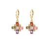 Nidin Multicolor Zircon Flower Hoop Earrings For Women Elegant Pearl Sunflower Dangle Ear Buckle Bridal Wedding Jewelry Gifts