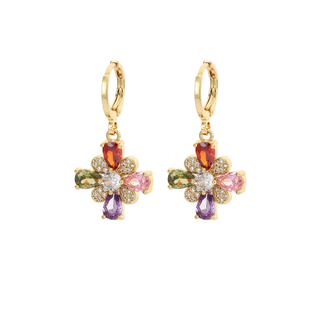 Nidin Multicolor Zircon Flower Hoop Earrings For Women Elegant Pearl Sunflower Dangle Ear Buckle Bridal Wedding Jewelry Gifts
