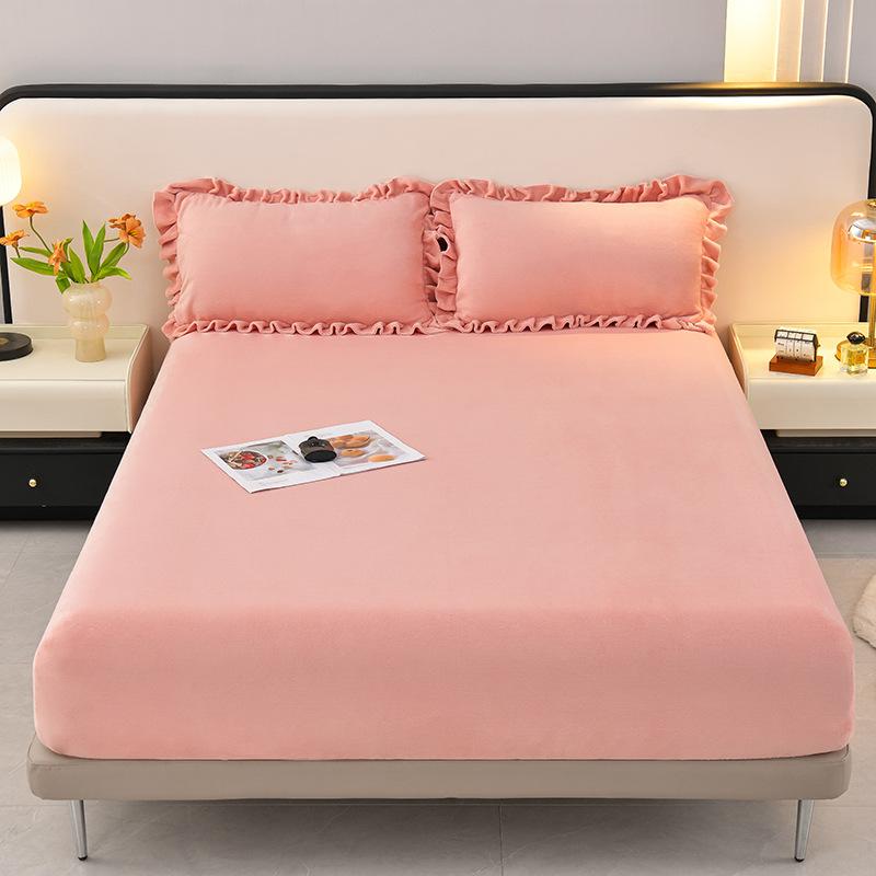 

2024 новый высокоплотный однотонный молочный флисовый матрас, утолщенный, хорошо сохраняет тепло зимой, мягкий и удобный 2pcs Lace pillowcase