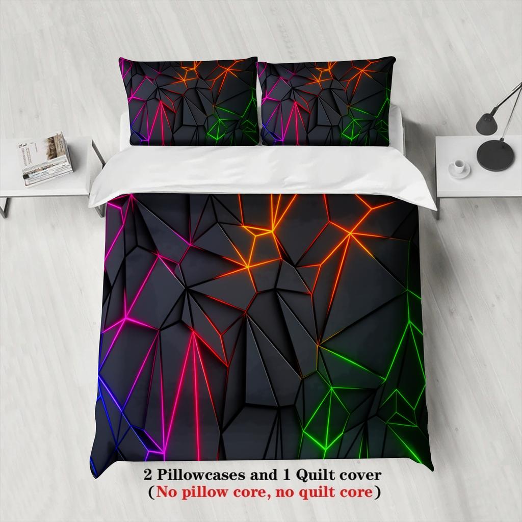 3pcs Geometric Blue Light Bedding Sets 3D Printed Abstract Pattern Duvet Cover Sets With Pillowcases No Filling Cool Style