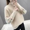 Autumn Winter Woman Sweaters Turtleneck Sweater Female Slim Pullover Jumper Flower Embroidery Knitted Sweater Fashion Casual Top