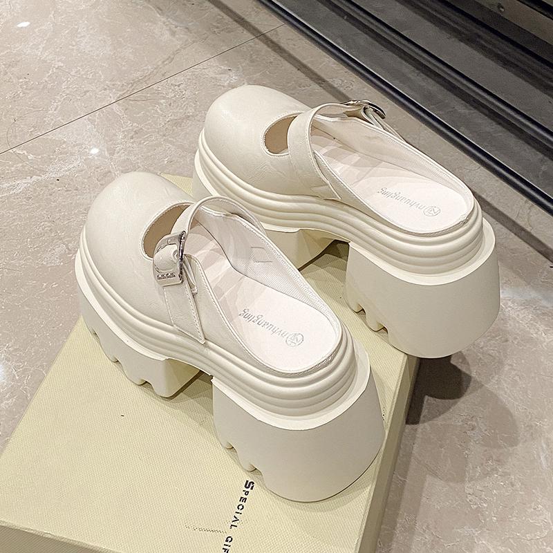 Fashion 10.5cm Microfiber Leather Platform Autumn Breathable Pumps Summer Spring Synthetic Chunky Heels Mary Jane Slipper Shoes