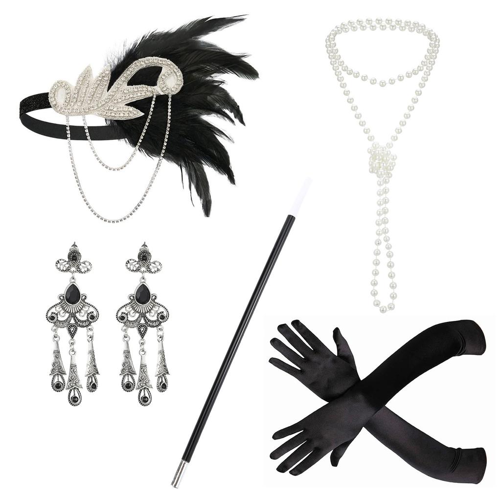 Crystal Flapper Headband - Black Ostrich Feather Beaded Fringe 1920s Hairpiece Elegant Roaring 20s Gatsby Accessory for Weddings