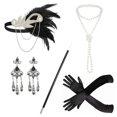 Crystal Flapper Headband - Black Ostrich Feather Beaded Fringe 1920s Hairpiece Elegant Roaring 20s Gatsby Accessory for Weddings