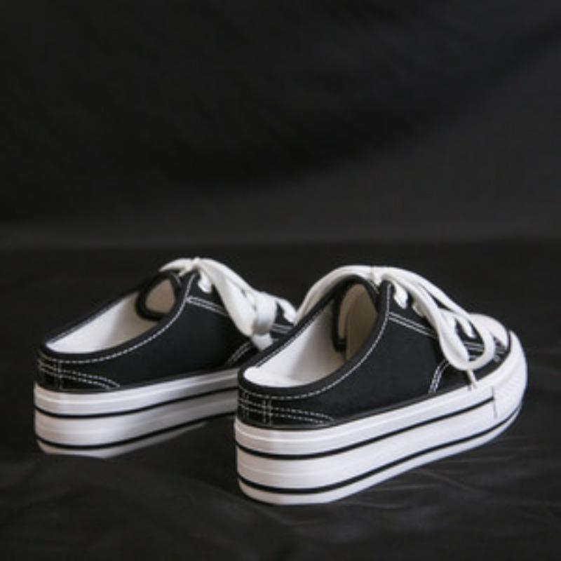 Spring new thick-soled inner height-increasing cm canvas shoes women's muffin-soled rubber shoes student half-cloth shoes