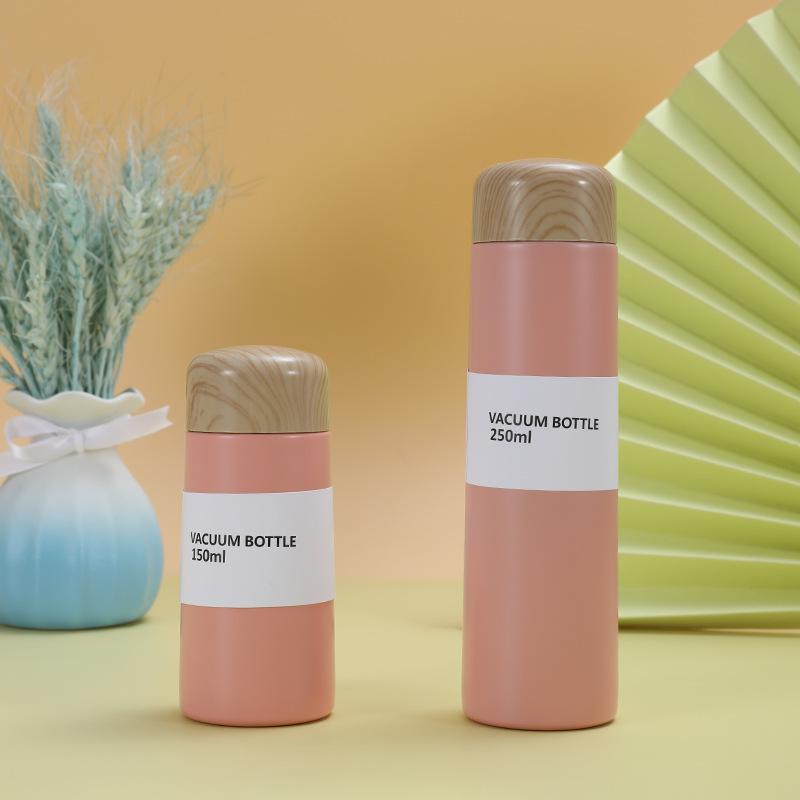 Japanese-style Wood Grain Cover Steel Insulated Cup Mini Tea Pocket Cup Business Office Gift Mug Durable Durable