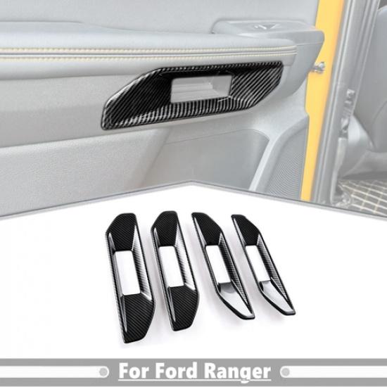 For Ford Ranger -2025 Carbon Fiber Inner Door Handle Bowl Panel Cover Trim