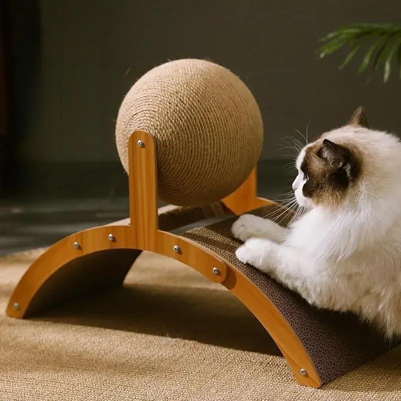 2 in 1. Katzenkratzball Holz-Kratzbaum für Katzen. Natürliche Sisal Kratzmatte Kratzsäule, Verschleißfester Pfoten Holzschaber