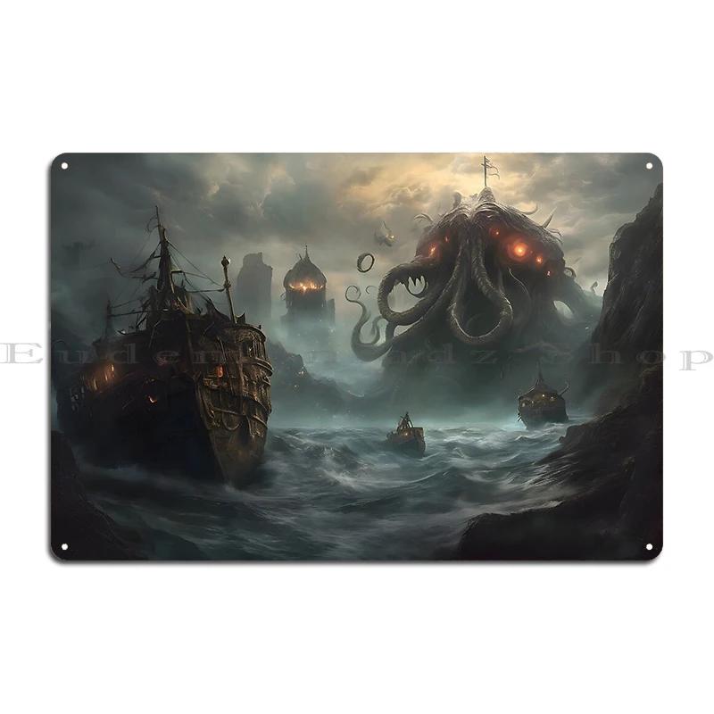 The Terror  The Horror Of Far Harbor Great Old One Rising Out of the Depths Metal Home Design Personalized Tin Sign Poster