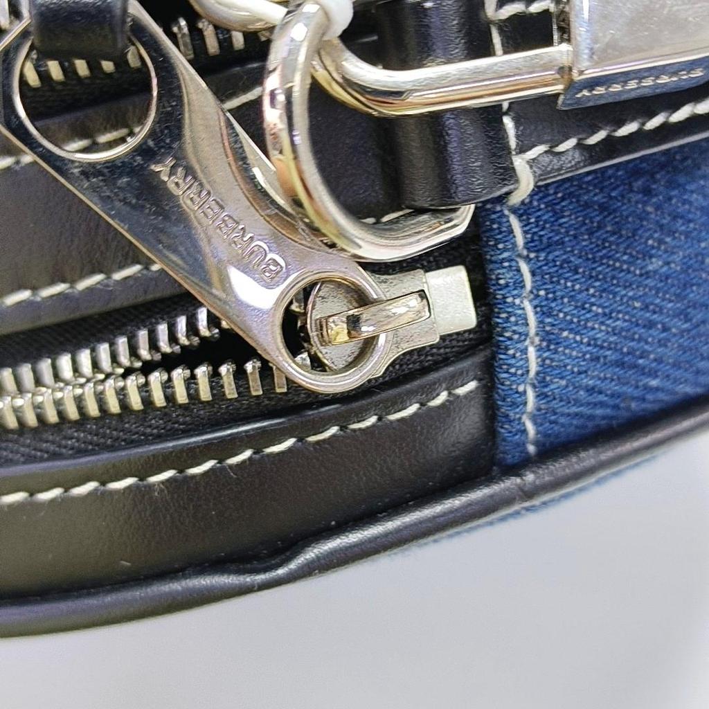 [Pre-Owned] Round Bag Blue Fabric Shoulder Bag Crossbody Bag Silver Hardware Detachable Strap - Excellent #1JLWRHI