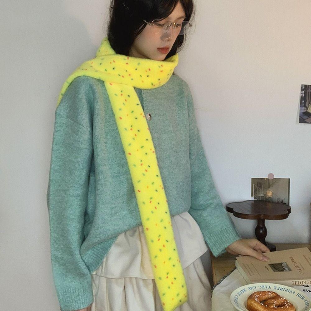 Narrow Cashmere Knitted Scarf Korean Style Winter Neck Warmer Soft Dopamine Dot Scarf Daily
