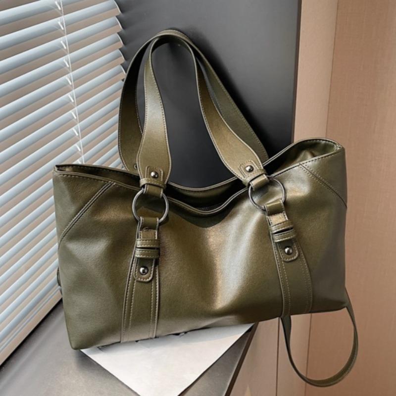 

Fashion Womens Soft Leather Tote Bag Large Capacity Commuter Shoulder Bag with Adjustable Strap for Work School Shopping Work Travel Daily Use 31 × 7 × 20 cm зелений