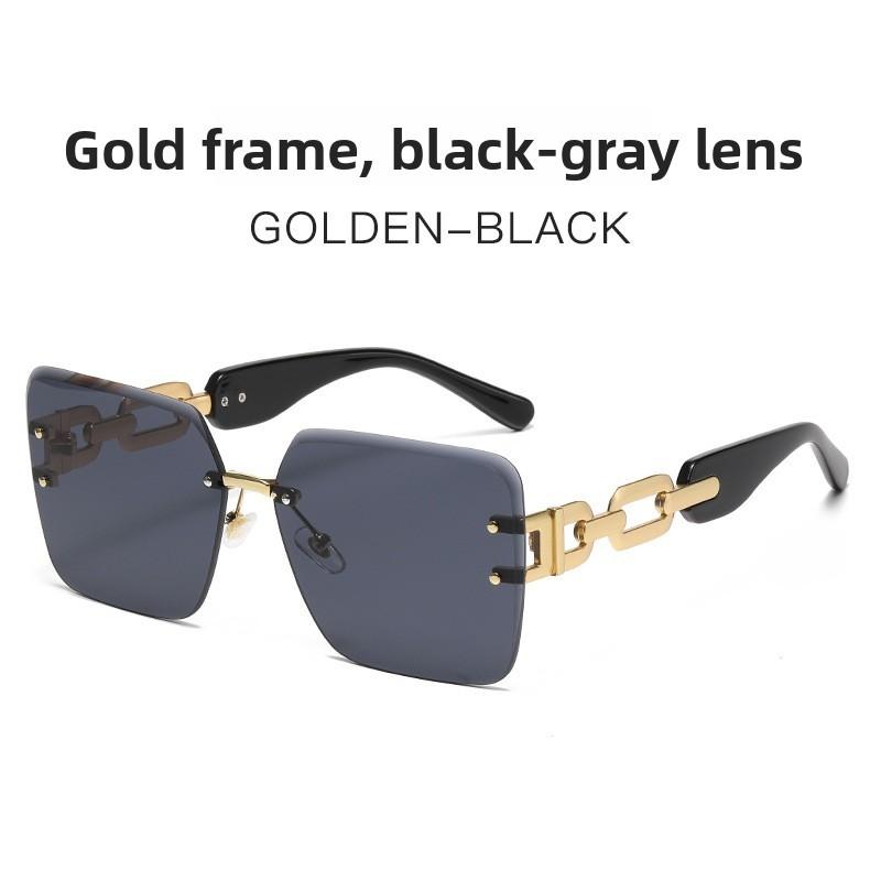 Minimalist Square Metal Frame Sunglasses With Red Lens For Casual And Streetwear Black Gray Patch