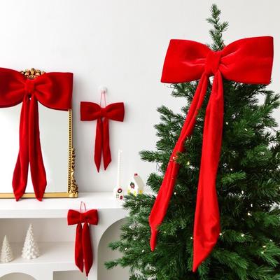 Flocking Christmas Bow Decoration Red Green Butterfly Large Bow Decor Soft Giant Bow Hanging Bowknot Holiday Season