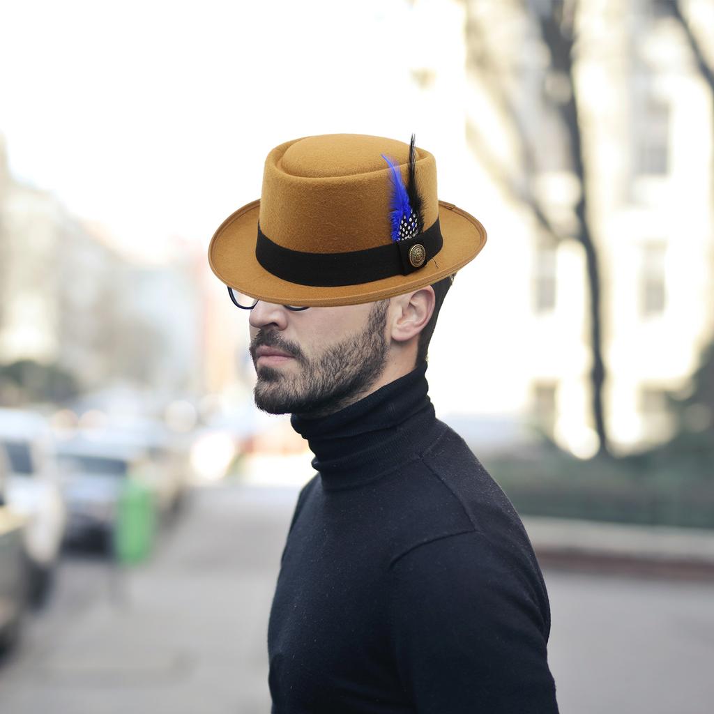 Fedora Hats for Womens Wide Brim Hat Feathers Decorative Belts Woolen Felt Womens Men Elegant Fedora Hat