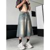 Summer thin retro blue and seven-point denim shorts for men and women loose wide-leg niche design straight pants