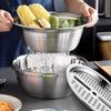 3PCS/1Set Stainless Steel Basin Vegetable Grater  Potato Slicer, Vegetable Washing Basin, Drain Basket, Multifunctional
