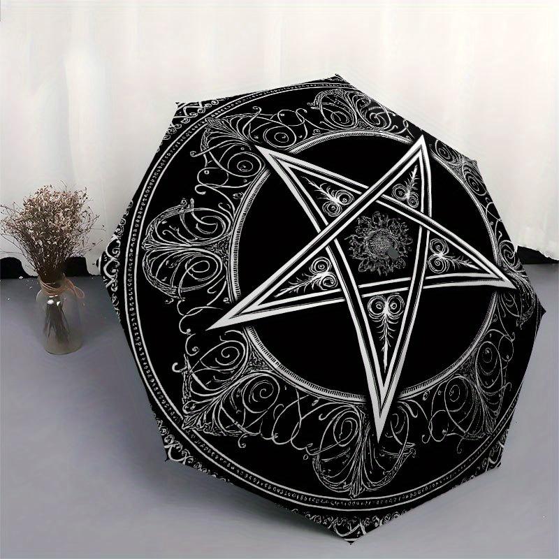 Decorative Pentagram Symbol Wall Art Print Umbrella, Cute Umbrella with Cute Design, Portable 3-Fold Compact Umbrella for Men & Women, Valentine's Day