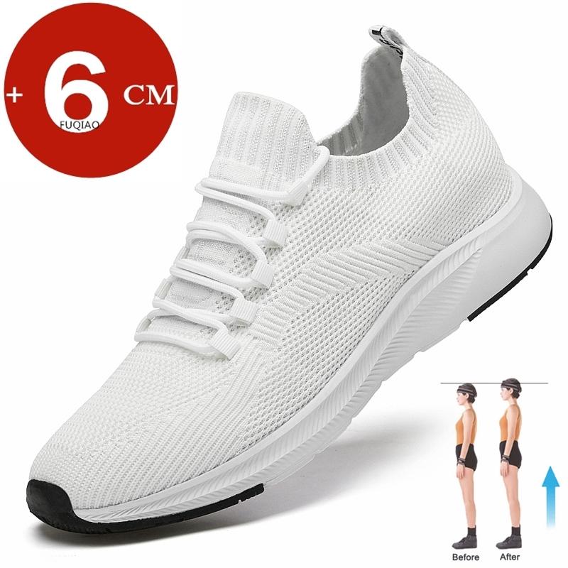 Loafers Men Elevator Shoes Chunky Lift Sneakers Mesh White Comfortable Breathable Height Increase Insole 6CM High Heel Sports