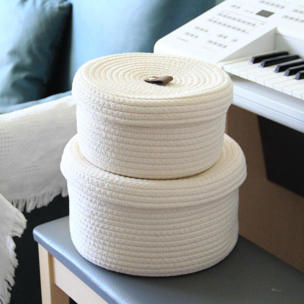 Retro Cotton Linen Rope Storage Box – Hand-Woven Basket with Lid for Home Sundries
