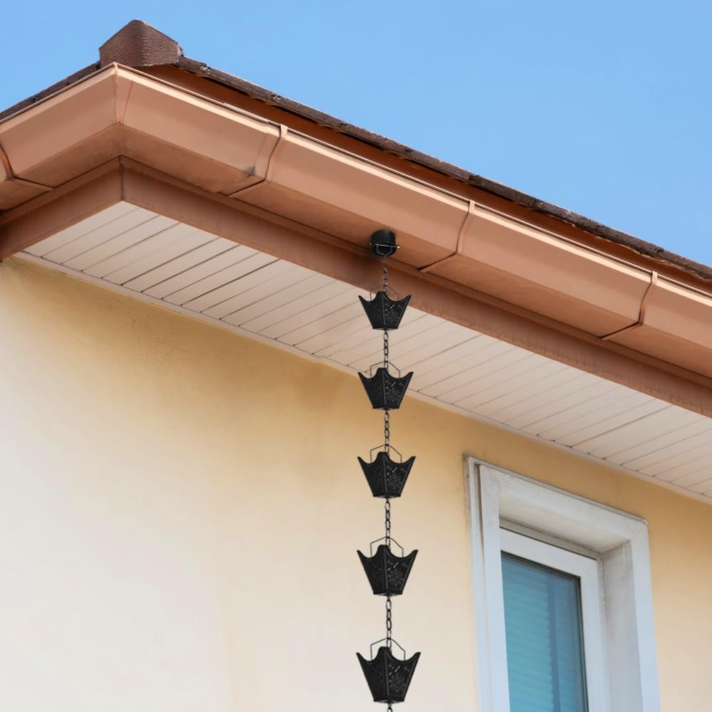 Vindar Rainwater Gutter Rain 12 Large Capacity Metal Cup Rainwater for Outdoor 3D Sculpture Mandala Decorative Black Rain Replacement Rainwater Pipe