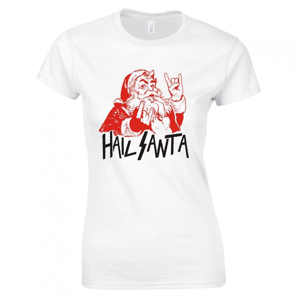 Funny Christmas Hail Santa Ladies Skinny Fit Tshirt S